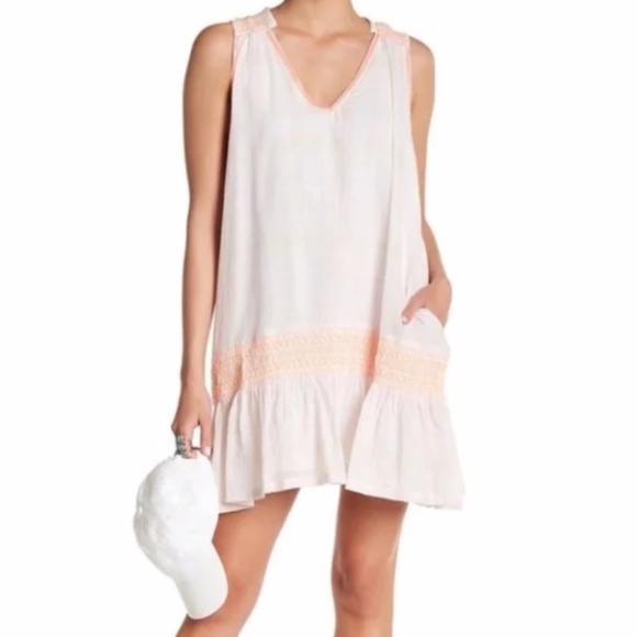 FREE PEOPLE WOMENS RUN WITH ME SLEEVELESS MINI DRESS DROP WAIST MEDIUM WHITE - Picture 1 of 6